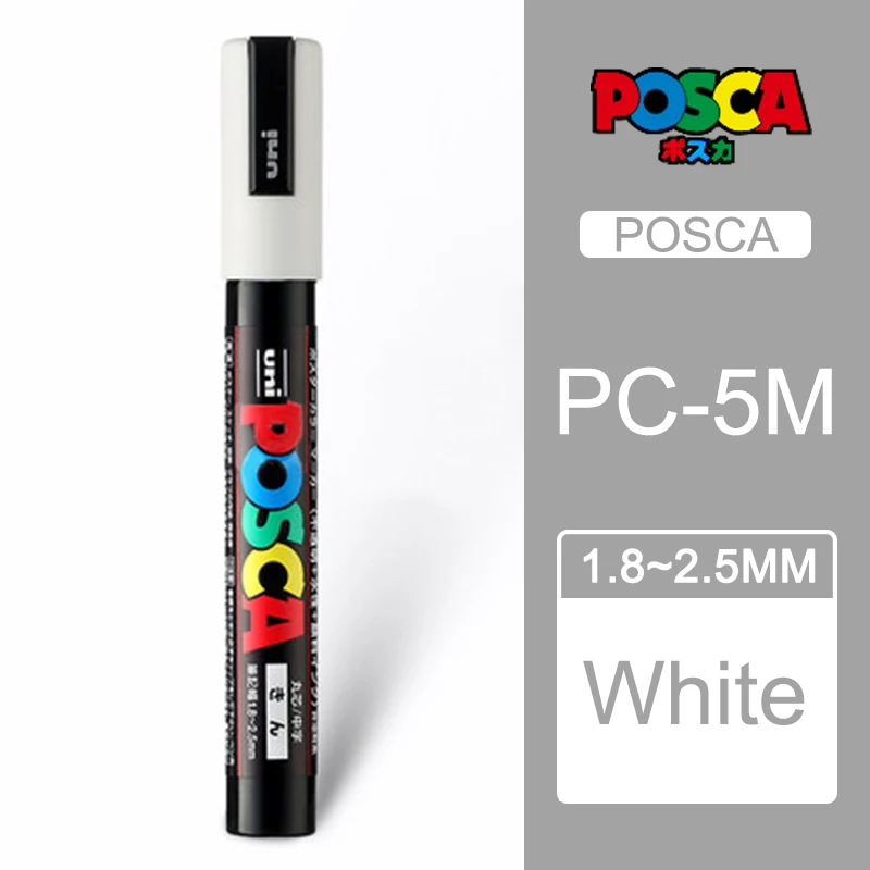 1 шт., японские PC-5M маркеры для рисования Uni Posca, средний наконечник, 1,8 мм-2,5 мм, 17 цветов, для школы, офиса, художественного маркера - Цвет: White