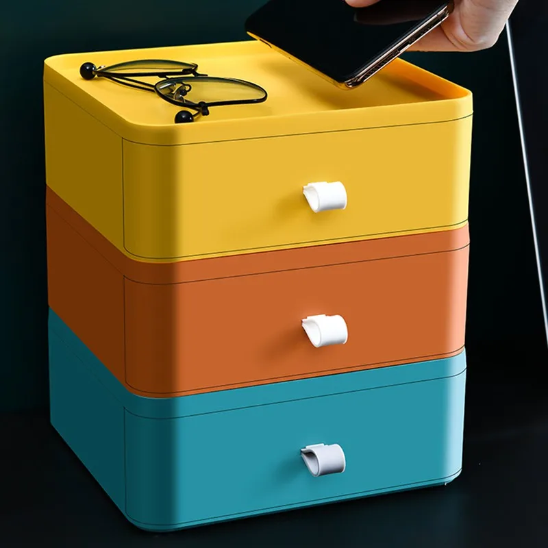 

Desktop Storage Box Drawer Belt Handle Storage Box Stackable Plus Layers Rack Of Cosmetic Stationery Storage Box