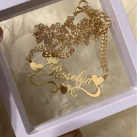 personalized crown custom name necklaces for women silver color stainless steel chain heart ribbon pendant choker jewelry