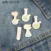 floral beaker enamel pin chemical conical flask brooch test tube badges science jewelry women men gift for scientist student
