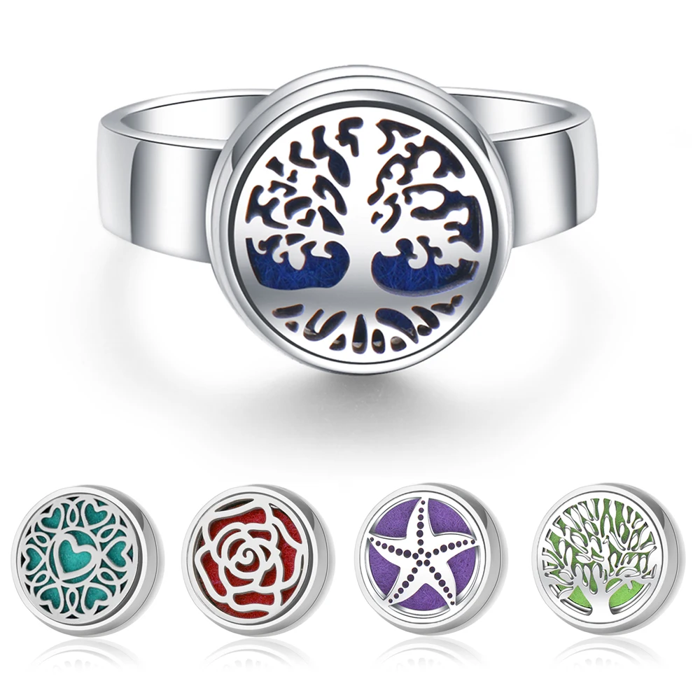 

Aroma Diffuser Women Rings Aromatherapy Jewelry Pendant Tree of Life Perfume Essential Oil Diffuser Creative Design Locket Ring