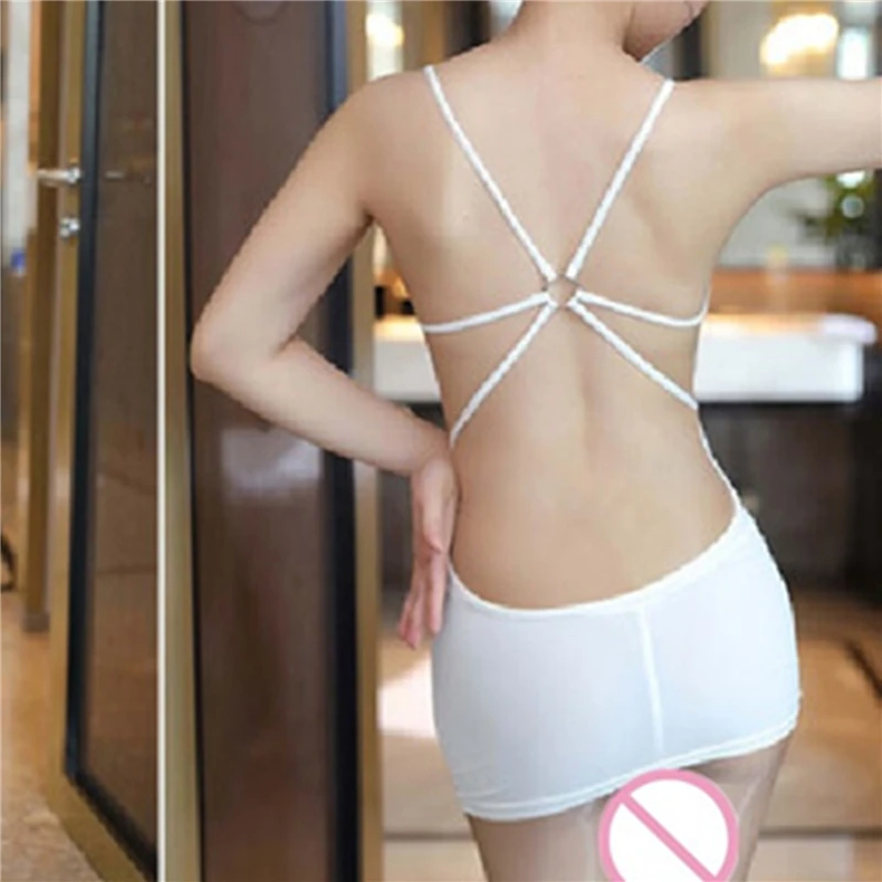 

2 Pcs Transparent Sexy Women Erotic Nightgrown + Sexy Mini G String Backless Halter Bandage See Through Dresses Summer Nightwear