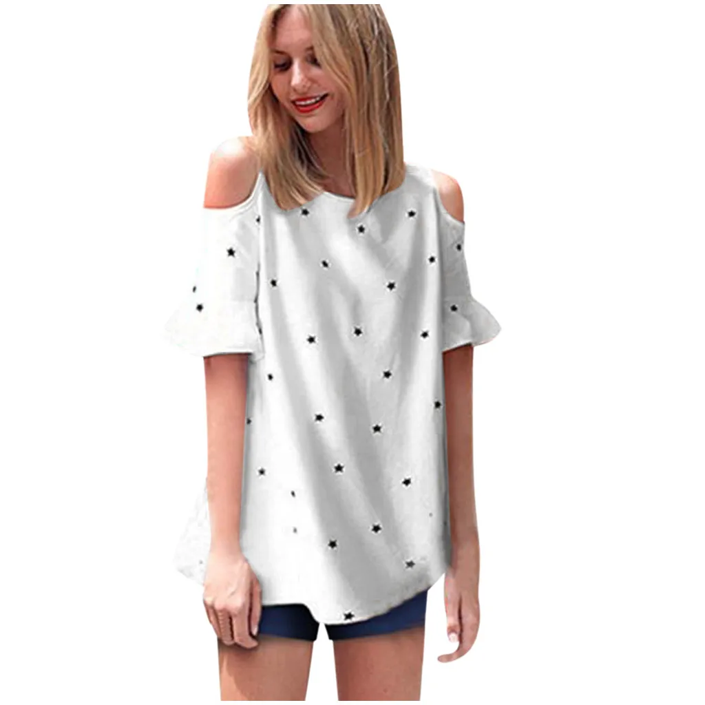 Модная женская Повседневная летняя футболка с разрезом на рукавах и принтом