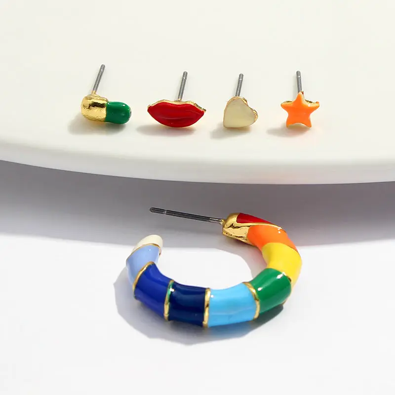 JJFOUCS 5 шт./компл. капли масла сердце с фруктами губ звезд серьги набор для Для