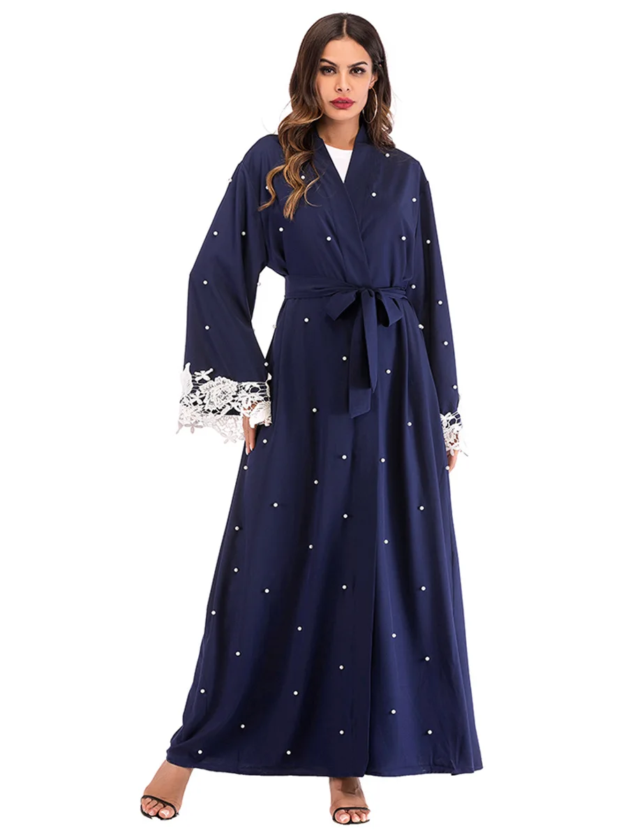 Арабское мусульманское Открытое платье-хиджаб Caftan Kimono Jubah кружевное платье с