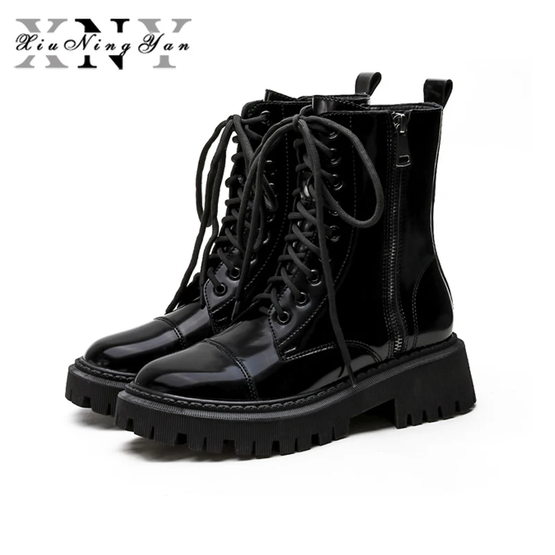 

Xiuningyan New Women Ankle Boots Women Motorcycle Boots Lace Up Black Color Female Martin Boots Classic Style Women Shoes Autumn