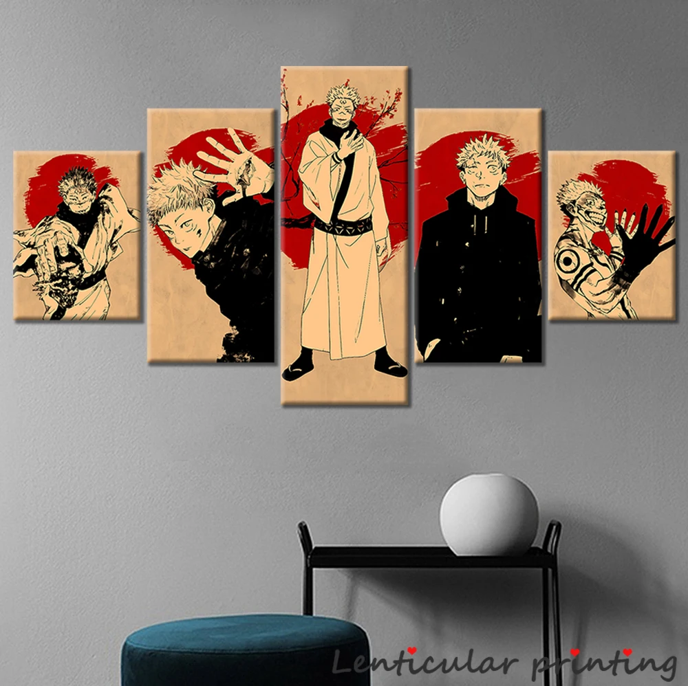 

5 Piece Anime Decor Jujutsu Kaisen Posters Manga Character Yuji Canvas Wall Paintings Vintage Room Decor