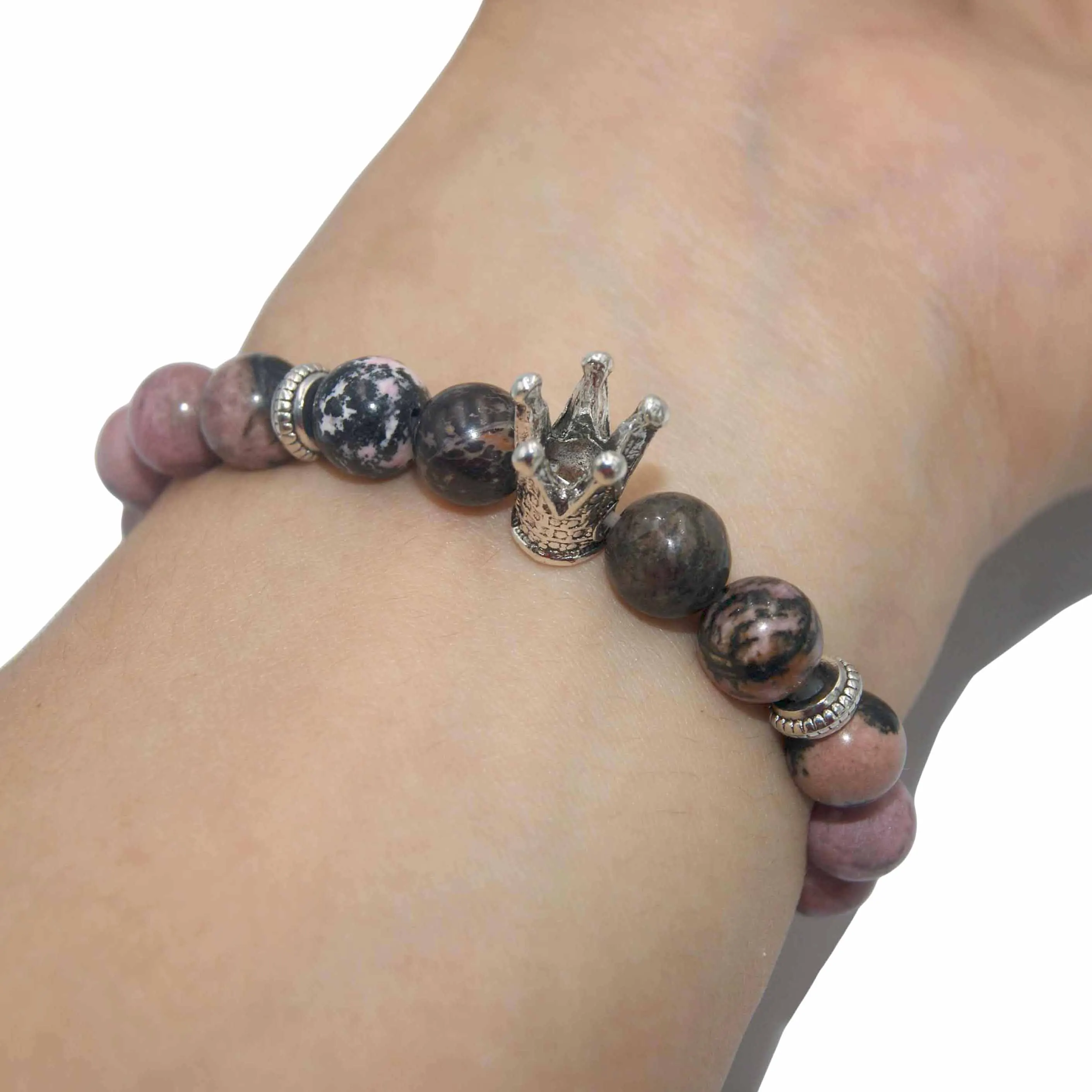 Серебряный браслет с короной из натурального камня для мужчин и женщин лазурит