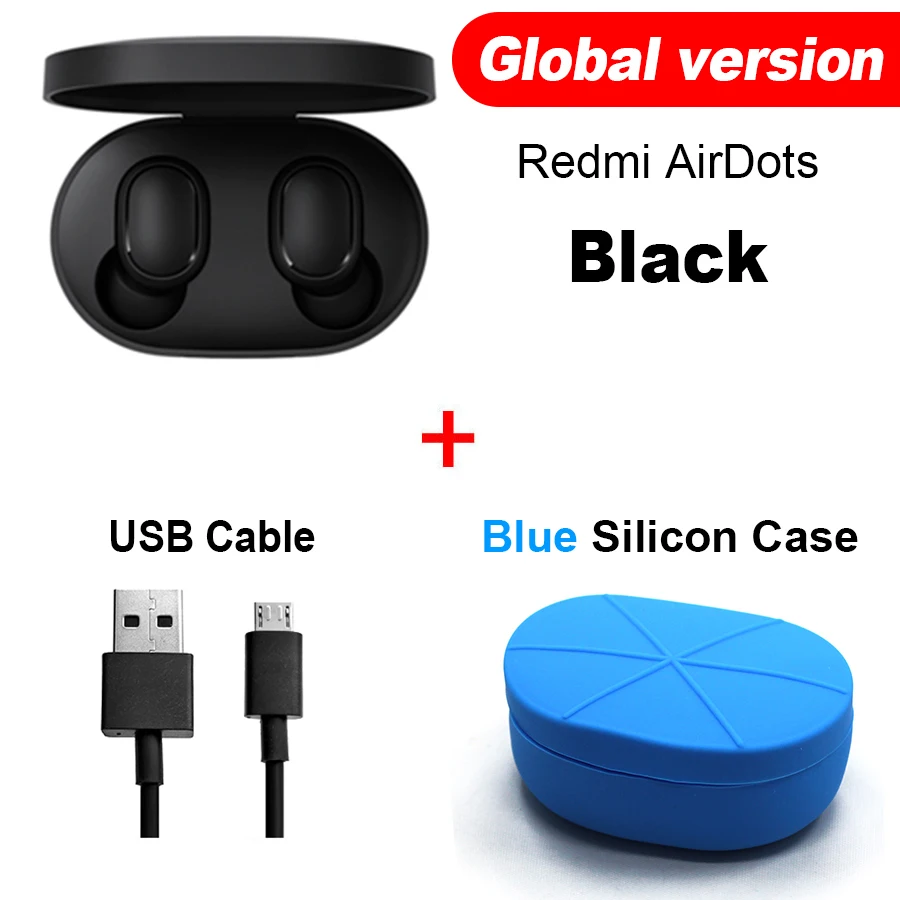 GB Cable Blue Case Оригинальные беспроводные наушники Xiaomi Redmi Airdots TWS, наушники с громкой связью, голосовое управление, Bluetooth 5,0, шумоподавление, управление AI - Цвет: GB Cable Blue Case