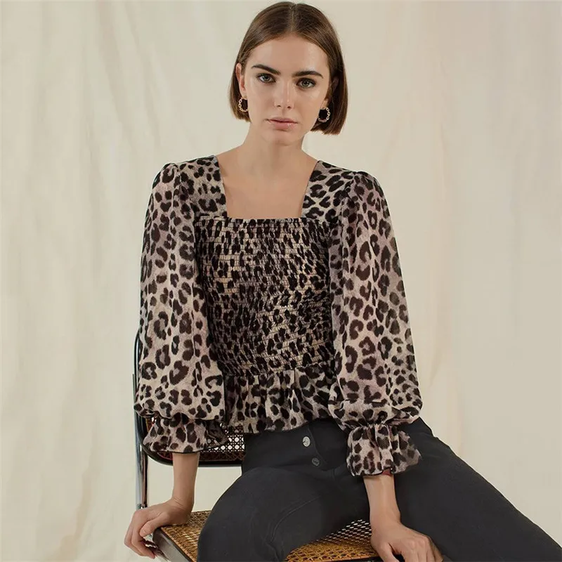 Новинка 2019 года дизайнерская женская шифоновая блузка с леопардовым принтом
