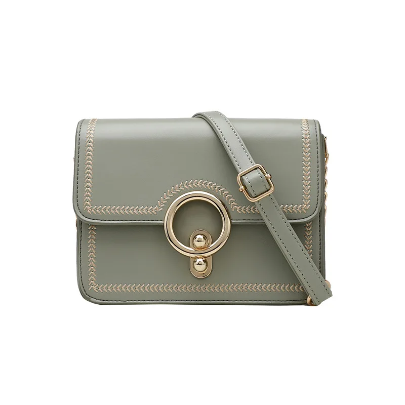 

2021 New Arrivals Women's Shoulder Bags For Female PU Leather Solid Color Round Lock Embroidery Thread Design Foreign Style Bag