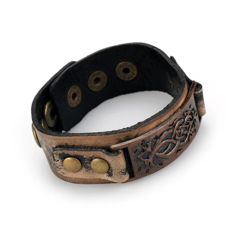 Браслет на запястье мужской в винтажном стиле модный кожаный широкий