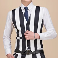 fashion casual plus size 5xl black white stripe suit vest nightclub dj singer stage waistcoat gilet dress vests for men