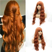 orange full machine made cosplay long curly black water wave glueless red ginger wig for women pre plucked white hair with bangs