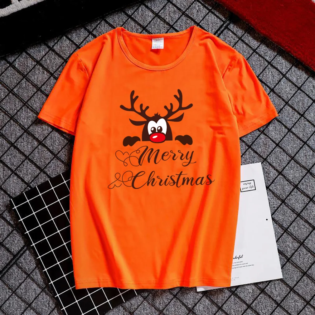 

Funny Deer Head Printed Christmas T Shirt Women Short Sleeve Crewneck Harajuku Graphic Tees Shirts Christmas Holiday Gift Tops