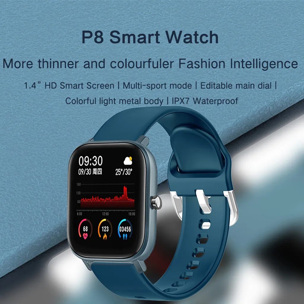 

Newest Men Women Smart Watch P8 Sports Smart Watch Fitness Heart Rate Smart Bracelet Touch-Screen IPX7 for IOS/Android