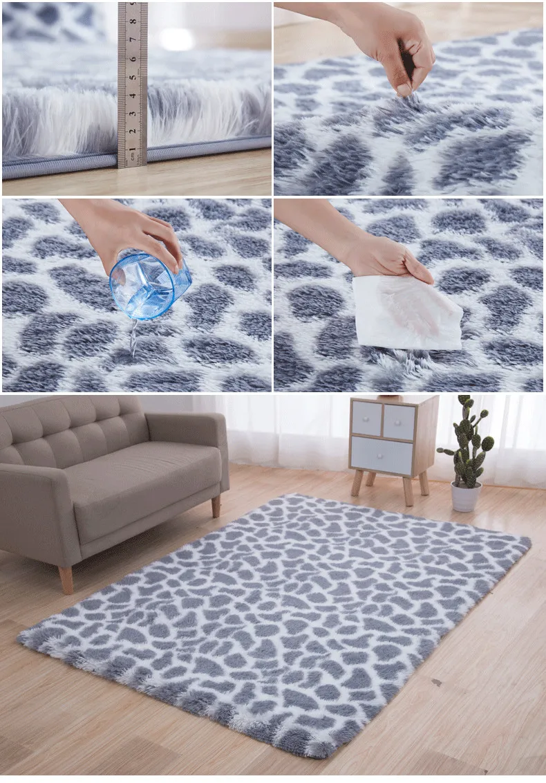 Tie-dye bedside mat thicken balcony coffee table blanket encryption plus soft color solid floor living room leopard carpet | Дом и сад