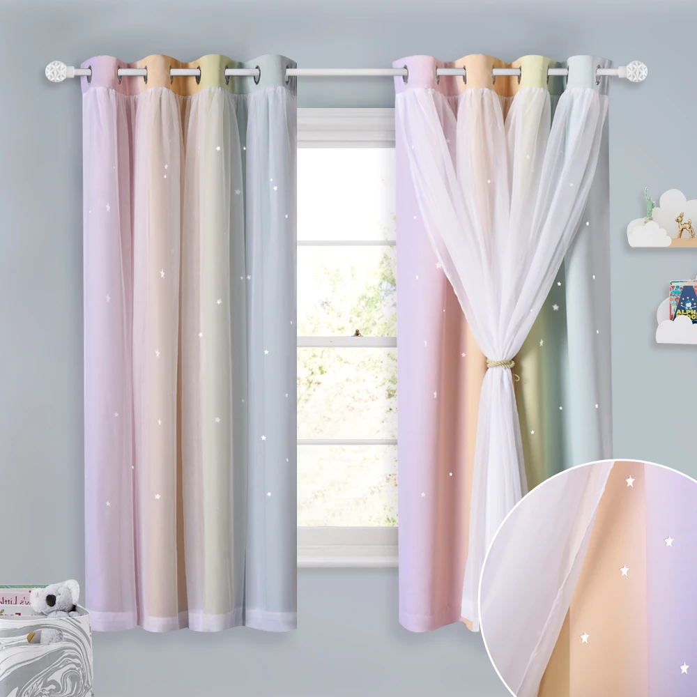 Multi-colored NICETOWN Красивая Звездная принцесса двойное затенение мечтательный розовый затемненный занавес драпировка для Девочки Детская гостиная свадебная комната - Цвет: Multi-colored