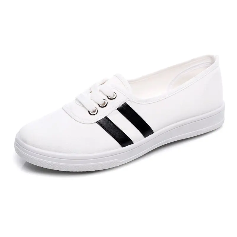 

New White Women's Canvas Shoes Rubber Shallow Round Toe Women Casual Shoes Spring and Autumn Ladies Flats