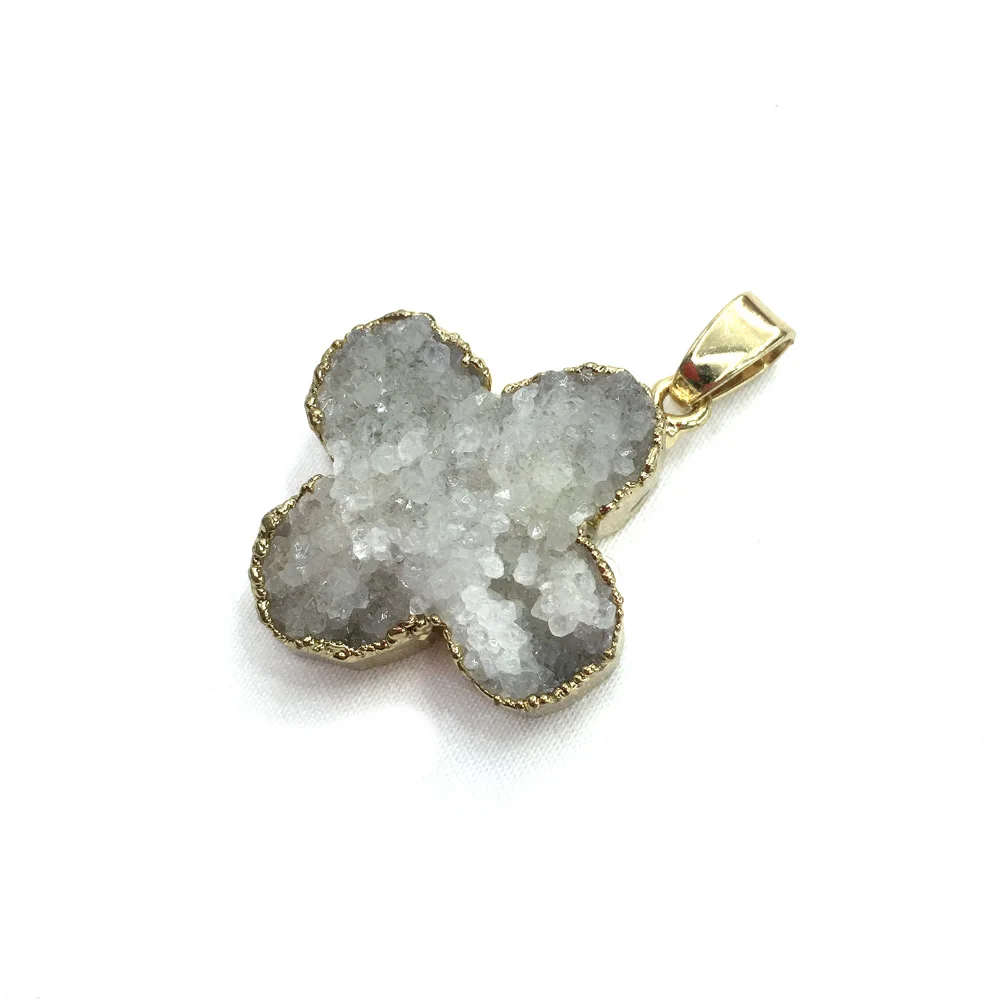 

Flower Shaped Gold Plated Black Agates Pendant Reiki Healing Natural Stone Amulet DIY Jewelry Natural Stone Charms Size 26x26mm