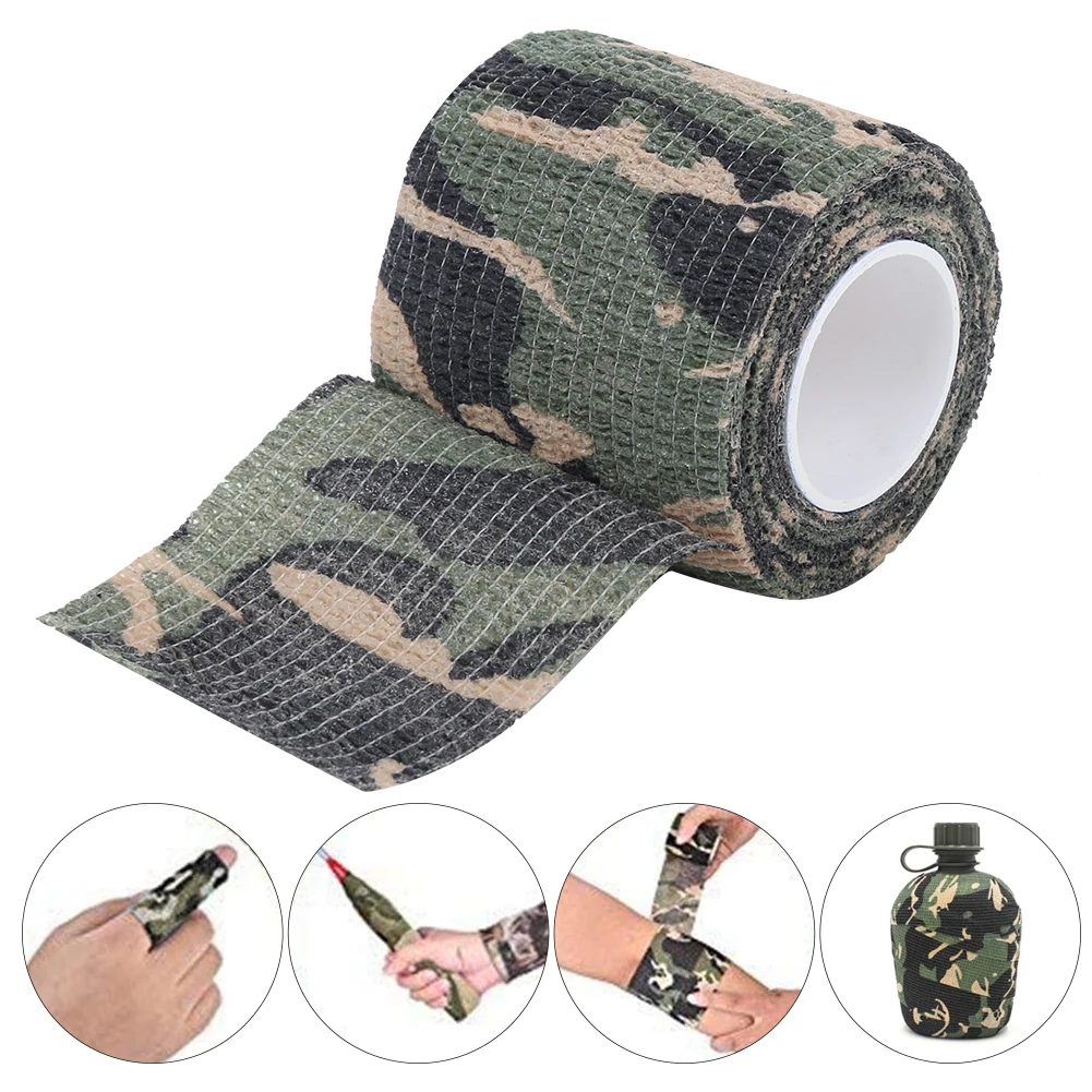

5Pcs Safe No Glue Self‑Adhesive Retractable Non‑Woven Outdoor Strench Hunting Woodland Camouflage Tapes For Health Care Sports