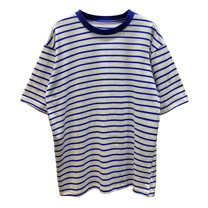 

Korean Elegance Retro Round Neck Pullover Classic Striped T-shirt Women's Short Sleeve Navy-Striped Shirt Top Fashion Tops