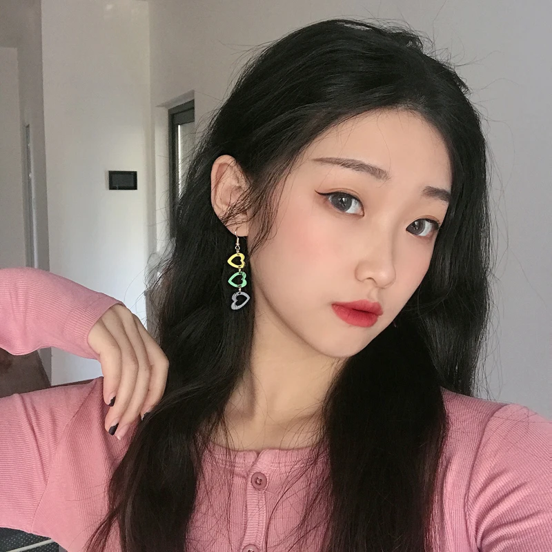 

Fashion Geometry Color Heart Long Pendant Earrings Cute Romantic Multicolor Tassel Earrings for Women Children's Accessories