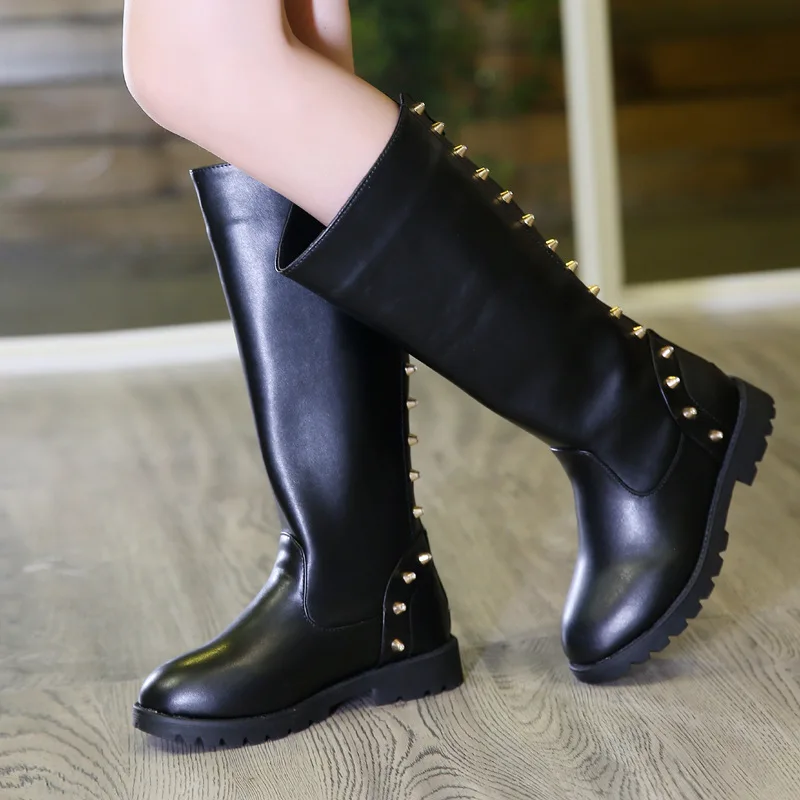 2019 г. Зимние модные высокие сапоги из искусственной кожи для маленьких девочек