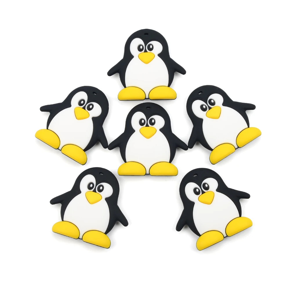 LOFCA-mordedor de ping&uuml;ino de silicona para beb&eacute;, juguete de dentici&oacute;n de grado alimenticio, sin BPA, DIY, colgante, collar, fabricaci&oacute;n de regalo, 1 ud.-4