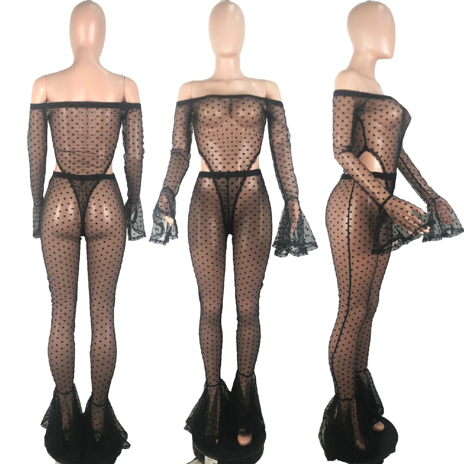 

HAOOHU Sexy Mesh Sheer Two Piece Set Women Rave Festival Clothing Rompers Top Pant Body Suit Matching 2 Piece Set Club Outfits