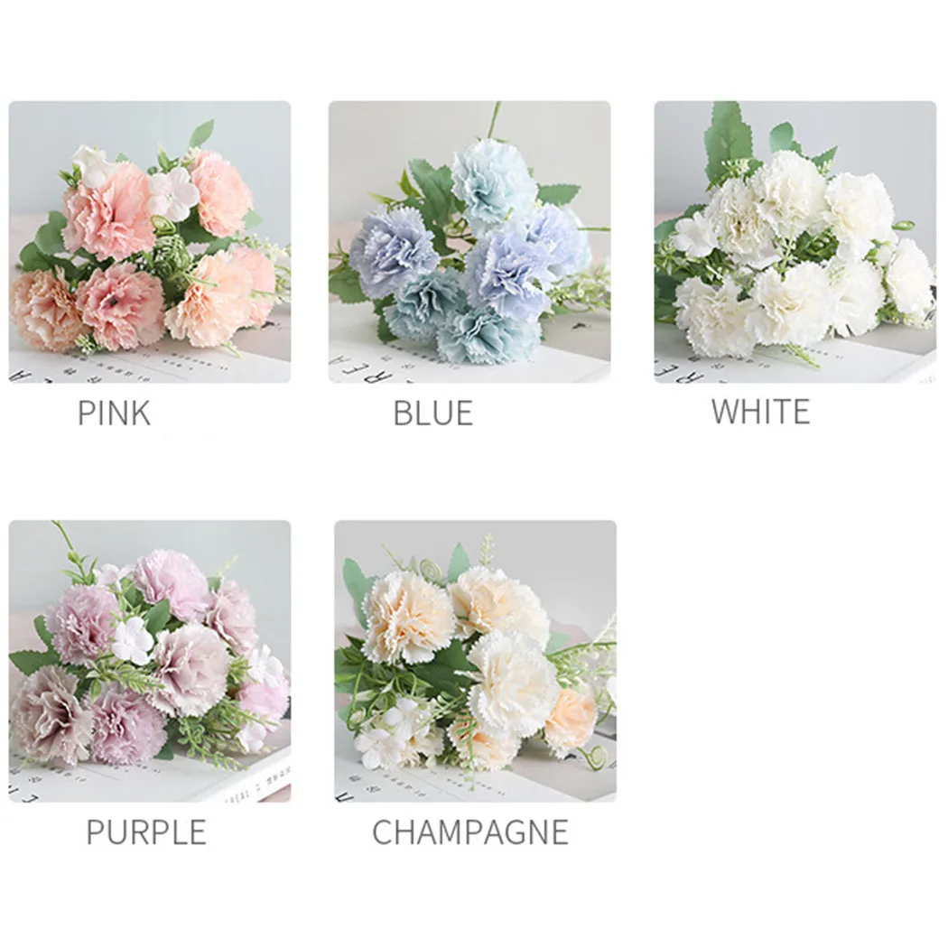 

7 Heads Artificial Carnation Bouquet Fake Silk Flower Wedding Party Decor Home Decoration Scrapbooking Chrisma Cheap Flower