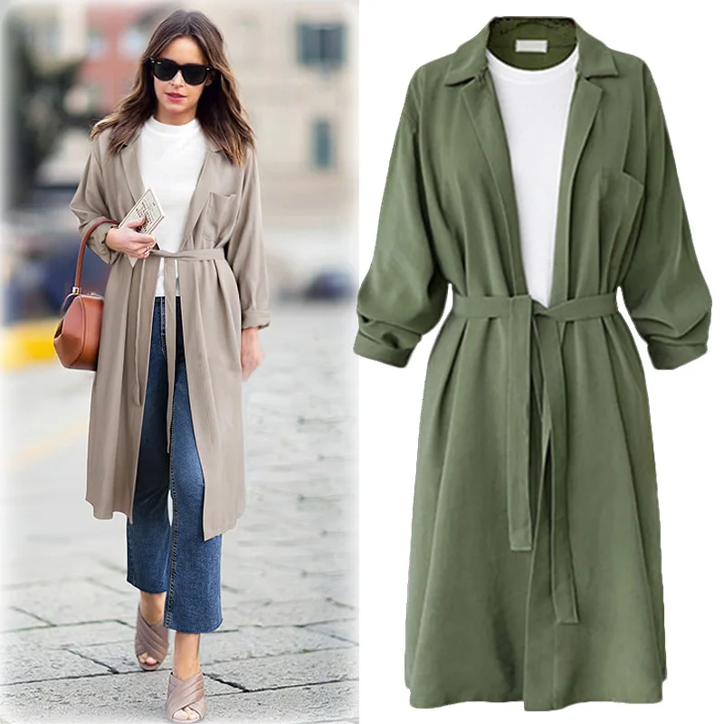 Женский кардиган Тренч с поясом свободная повседневная однотонная Длинная