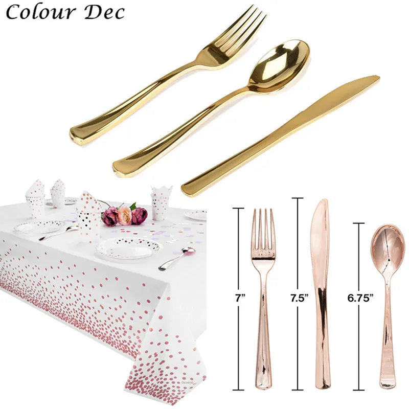 Wholesale hot  Rose Gold Disposable Knife Fork Spoon cups Di