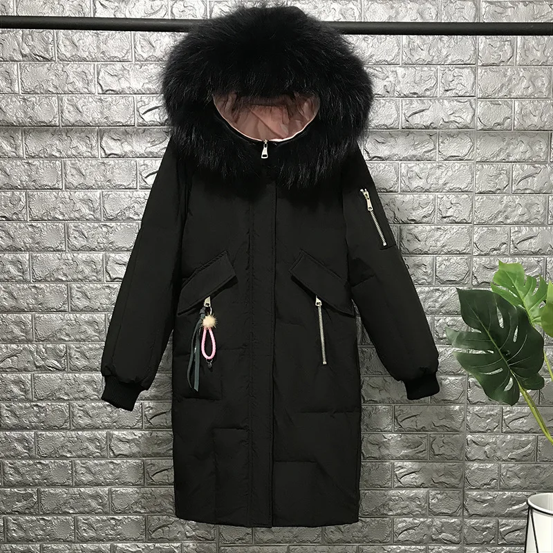 Длинные женские пуховики Корейская версия свободные модные теплые с большим