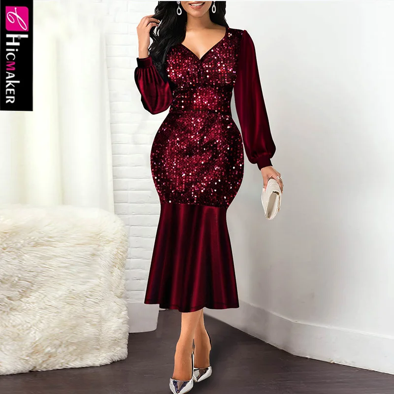 Женское платье Русалка с длинным рукавом элегантное офисное размера плюс