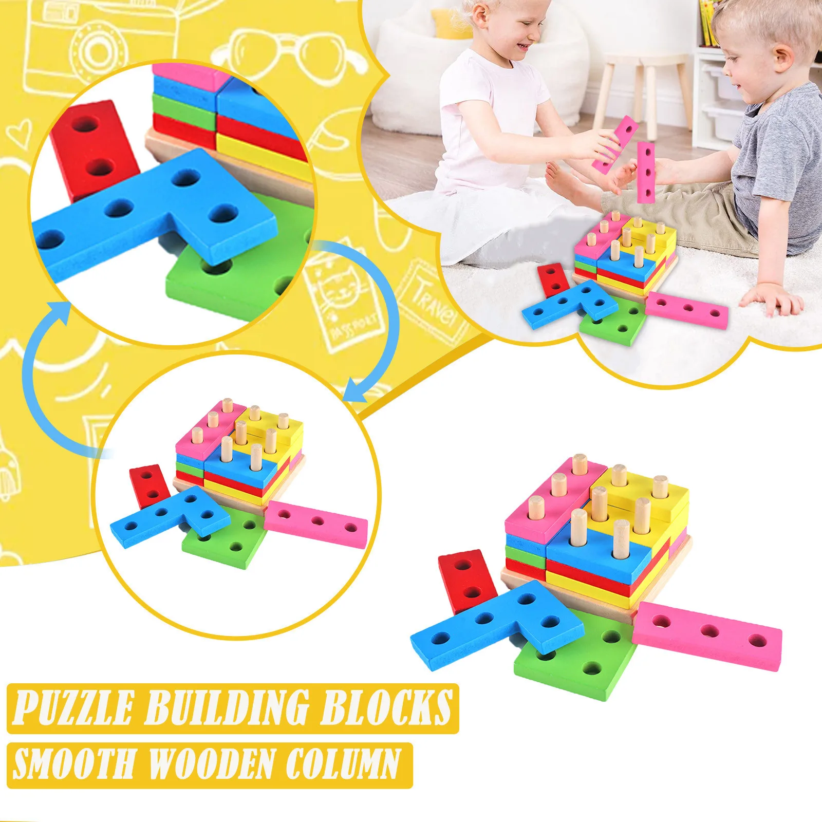 

Wooden Sorting & Stacking Toy Shape Sorter Toys For Toddlers Color Block Recognition Stacker Early Educational