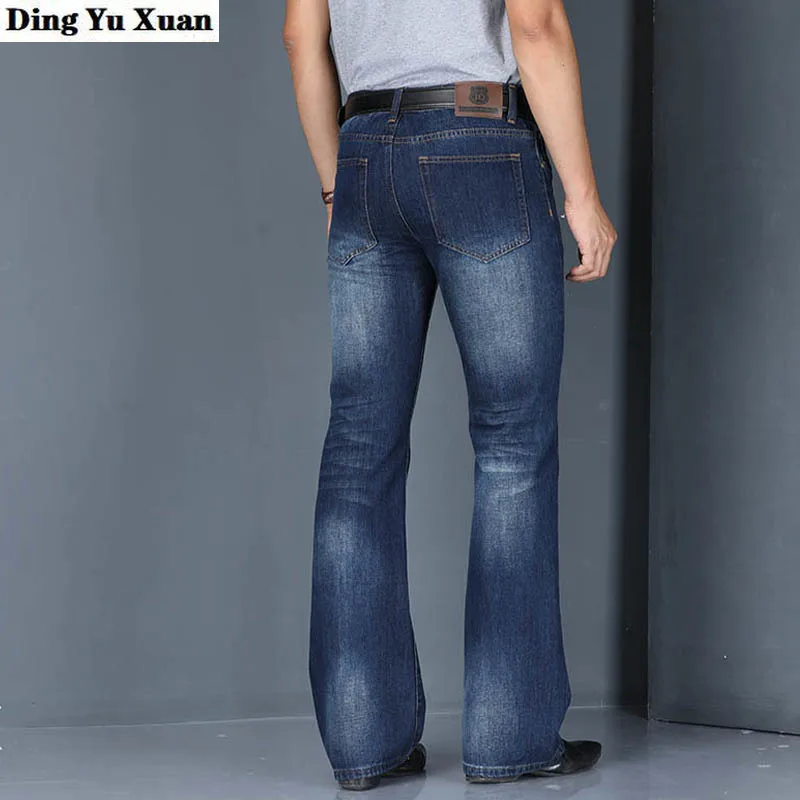 Mens Vintage Slim Fit cotton Denim Flare Pants Business Casual Classic Boot Cut Jeans for Men Blue Straight Leg Flared Jeans Men
