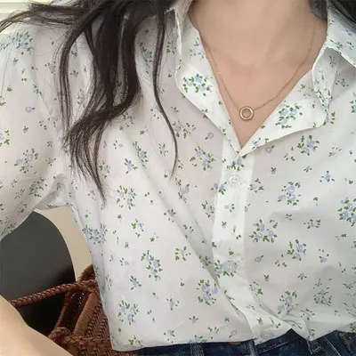 

2colors Sweet blouse shirt French style Floral Puff Short sleeve blouse Summer women Loose tops 2021 (X1997)