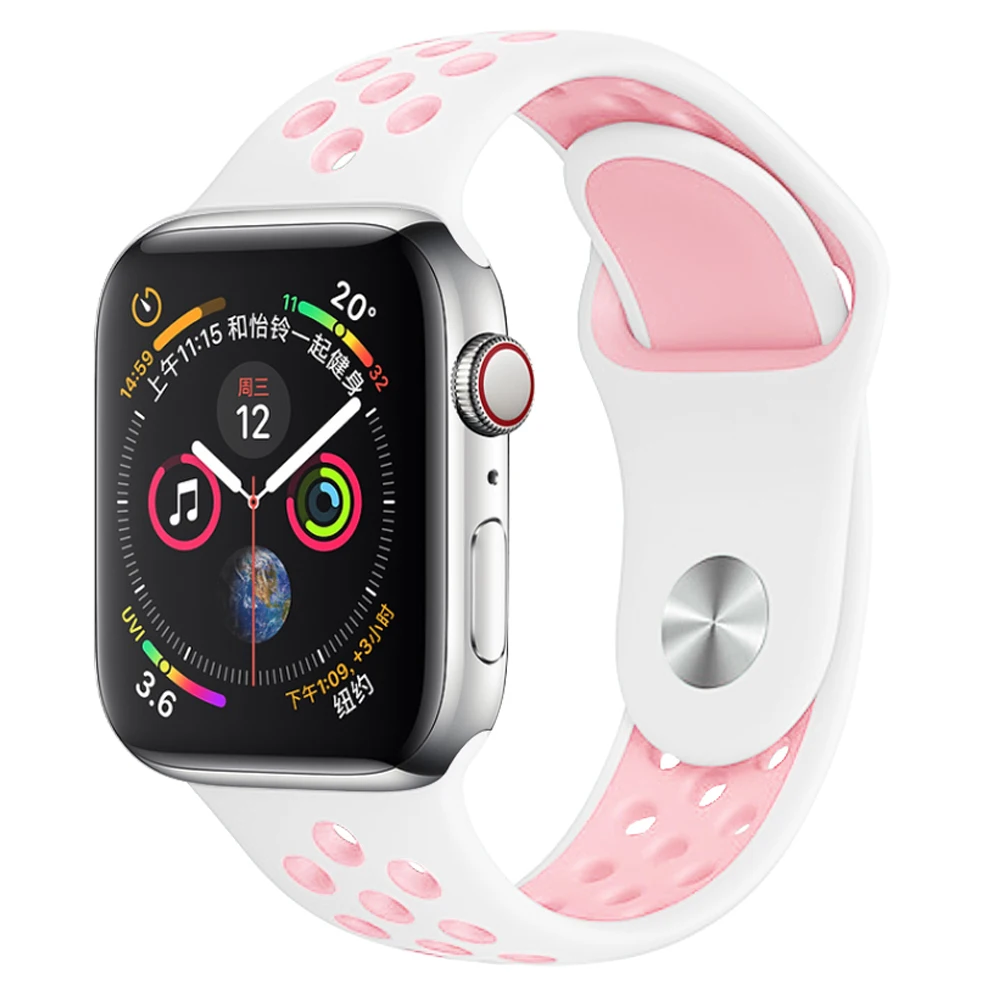 White flour Мягкий силиконовый сменный спортивный ремешок для Apple Watch, 38 мм, 40 мм, серия 1, 2, 3, 4, 5, 42 мм, 44 мм, браслет на запястье, ремешок для iWatch Sports - Цвет ремешка: White flour