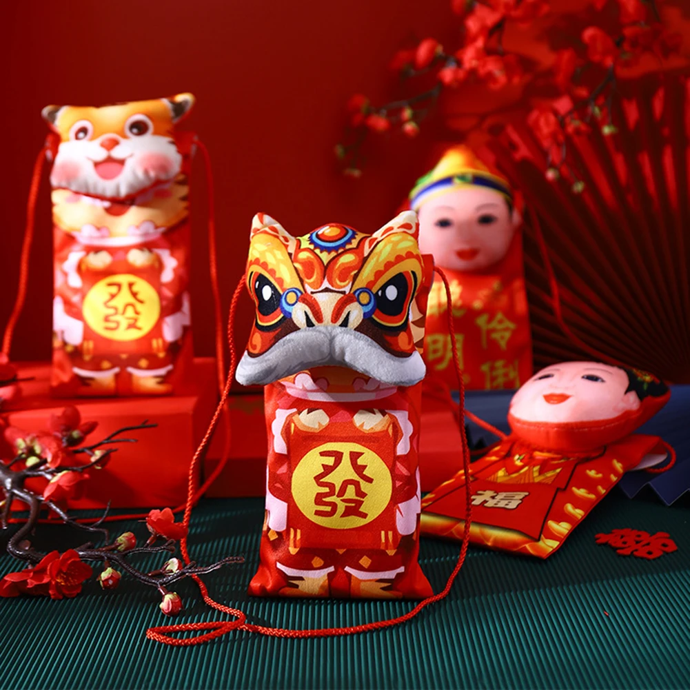 

2022 Chinese New Year Red Envelope with Shoulder Straps Lucky Money Bag Soft Red Packet for Money Candy Cellphone