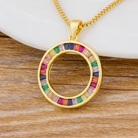 aibef high quality female gold chain charm round pendant necklace colorful cubic zircon necklaces jewelry gifts for women girls