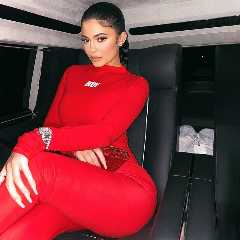 New Fashion Women Ladies Autumn Sexy Club Casual Slim Jumpsuit Solid Color Long-sleeved Tight Bottoming Bodysuit Red |