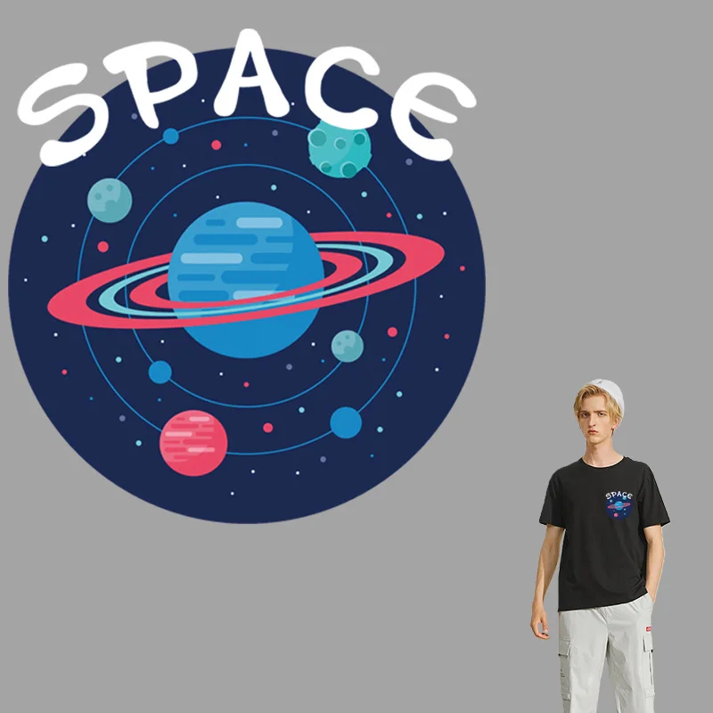 

Iron-on Space Transfers Cute Patches For Clothing Vinyl Thermo Stickers Applique Diy Heat Thermotransfer Stripes On Clothes Set