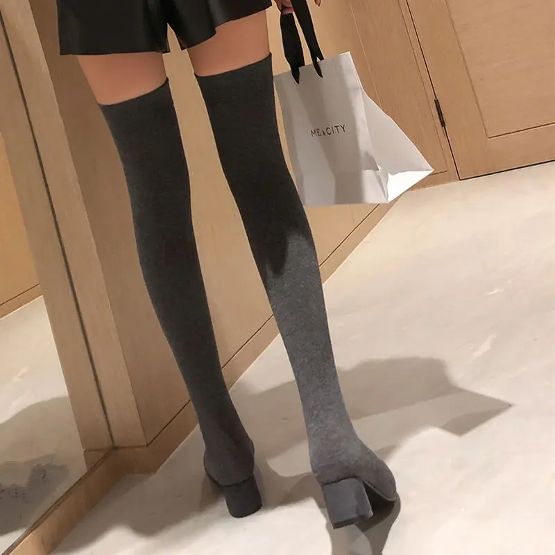 ASUMER/Лидер продаж Сапоги выше колена Черные эластичные сапоги на толстом высоком