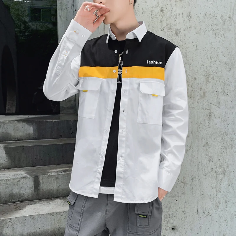 Рубашка мужская хлопковая с длинным рукавом черно-белая | Мужская одежда