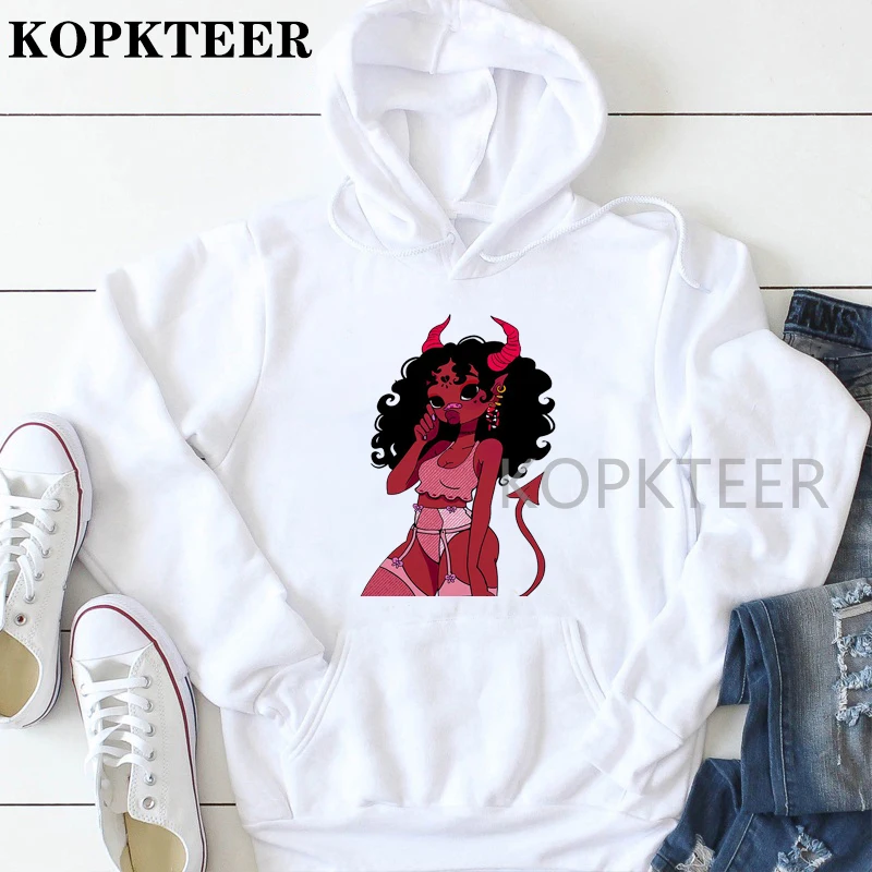 Зимняя Толстовка с принтом дьявола плохой девочки графика для девочек уличная