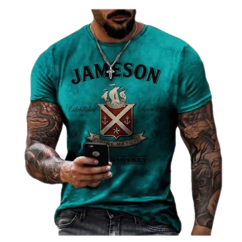 

Summer Men's T-shirt Street Personalized Fashion Blue Letter Print 3d Clothes Large Size Mens Top Loose Pullover T-shirt