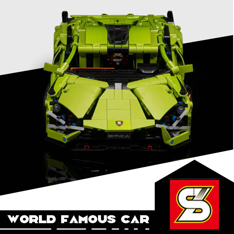 

Суперспортивный автомобиль 1/14, модель кубиков «сделай сам», игрушки для мальчиков, гоночные зеленые голени, знаменитые автомобили, подарок ...