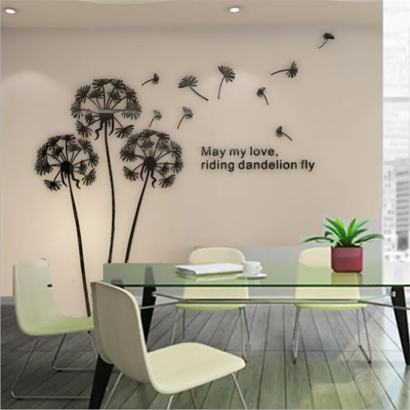 Diy зеркальные настенные наклейки Современный дизайн на стену в виде одуванчика