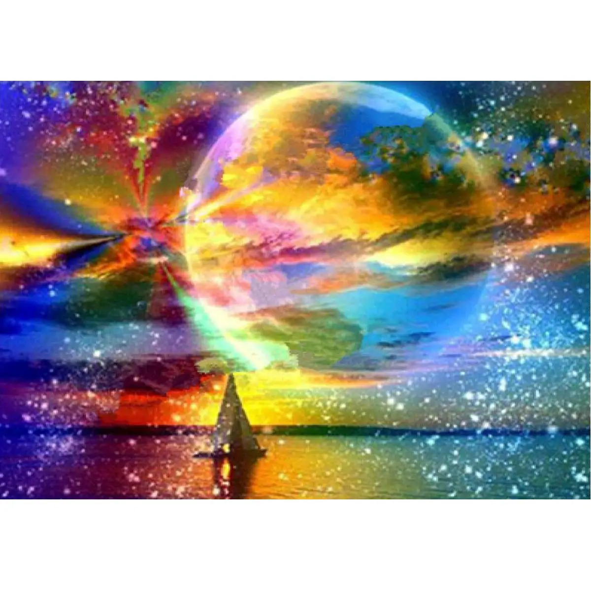 

DIY 5D Diamond Painting Number Kit Full Round Drill Rhinestone Picture Art Craft Home Wall Decor Colored Moon Starry Sky 12x16In